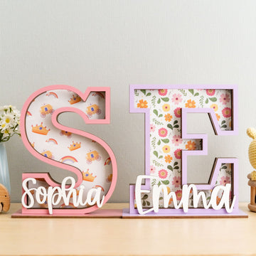 Personalized Letter Piggy Bank Wood Acrylic for Kids Name Piggy Bank R11