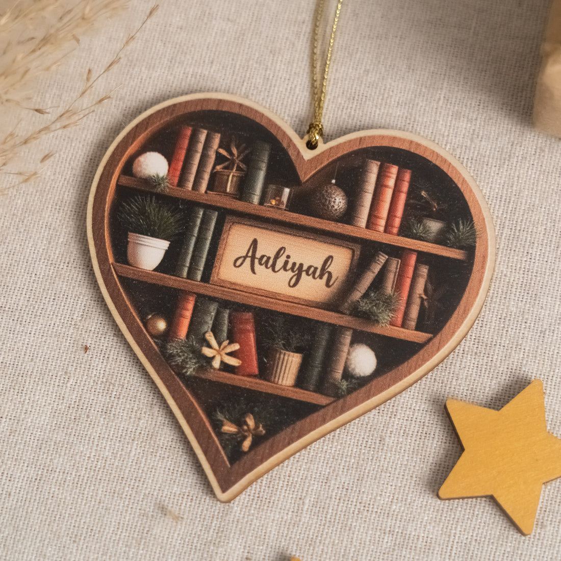 Personalized Book Lover Christmas Ornament Acrylic Wood for Tree D27