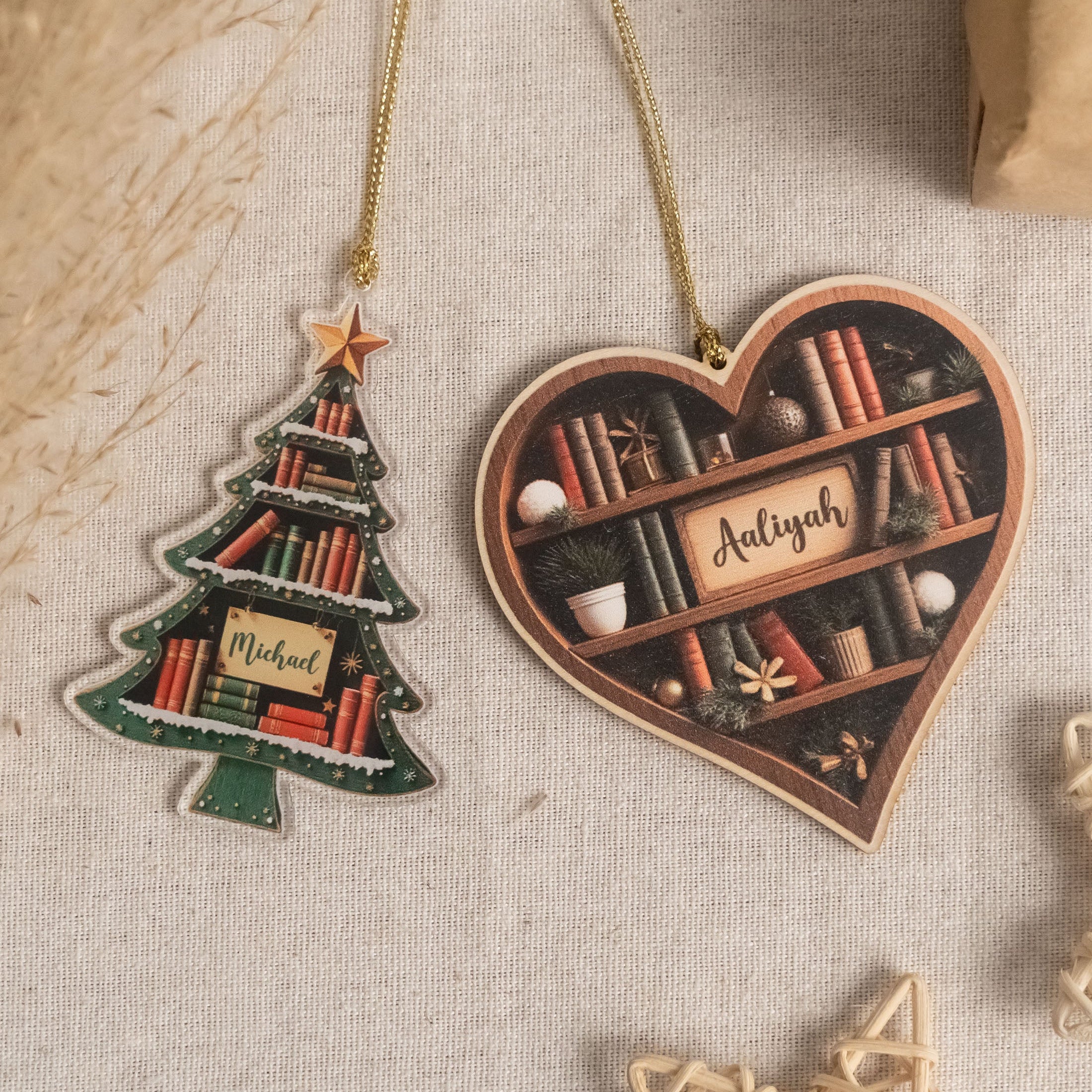 Book Lover Christmas Tree Ornament Wood Acrylic for Readers D27