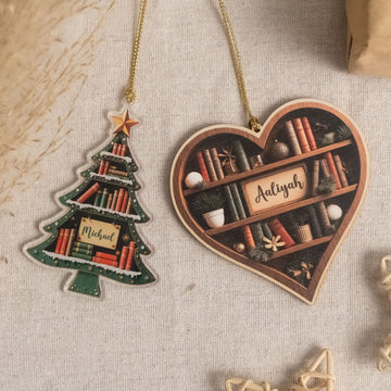 Personalized Book Lover Christmas Ornament Wood for Tree D27