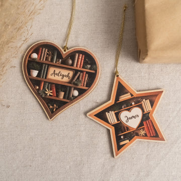 Personalized Book Lover Christmas Ornament Acrylic Wood for Tree D27