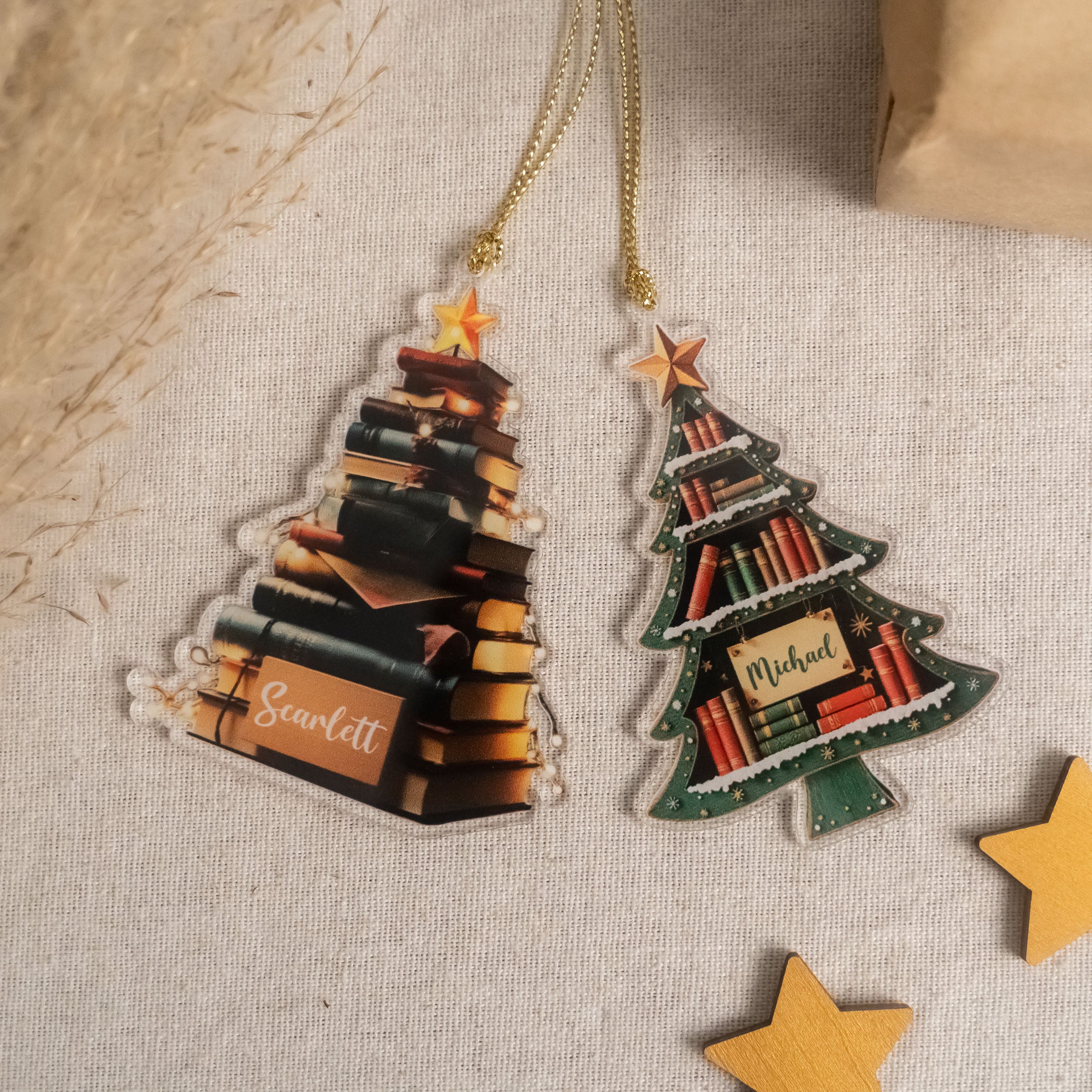 Book Lover Christmas Tree Ornament Wood Acrylic for Readers D27