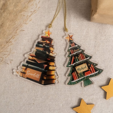 Book Lover Christmas Tree Ornament Wood Acrylic for Readers D27