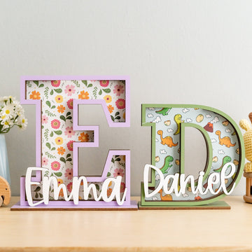 Personalized Letter Piggy Bank Wood Acrylic Baby Wooden Coin Bank R11
