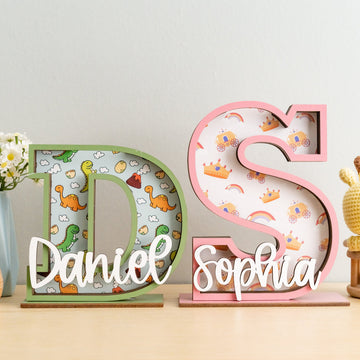 Personalized Letter Piggy Bank Wood Acrylic for Kids Coin Bank R11