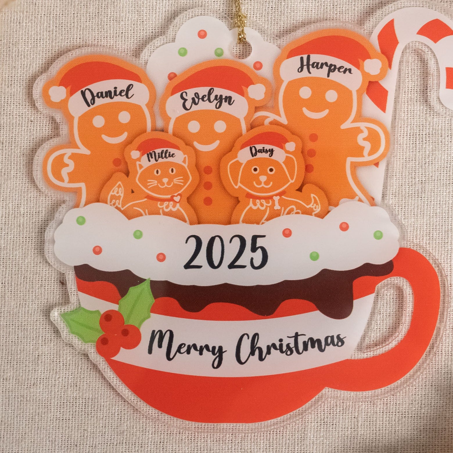 Personalized Gingerbread Family Ornament Acrylic Christmas Tree Ornament for Rustic Holiday Decor D23