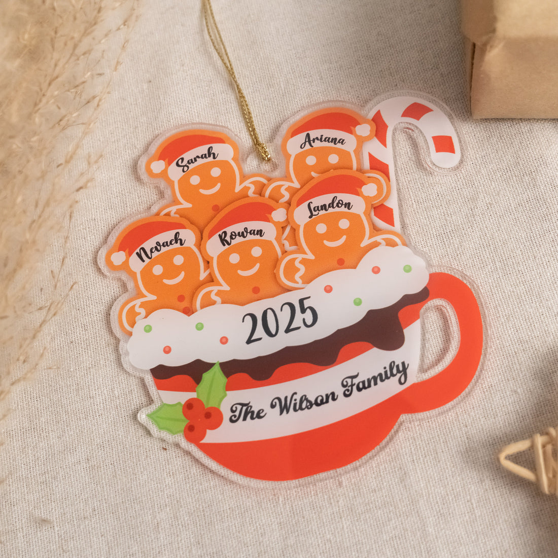 Personalized Gingerbread Family Ornament Acrylic Christmas Ornaments for Custom Family Decor D23