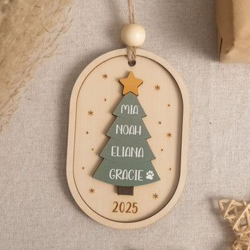 Personalized Wooden Christmas Tree Ornament Wood Personalized Christmas Ornament for Family D26