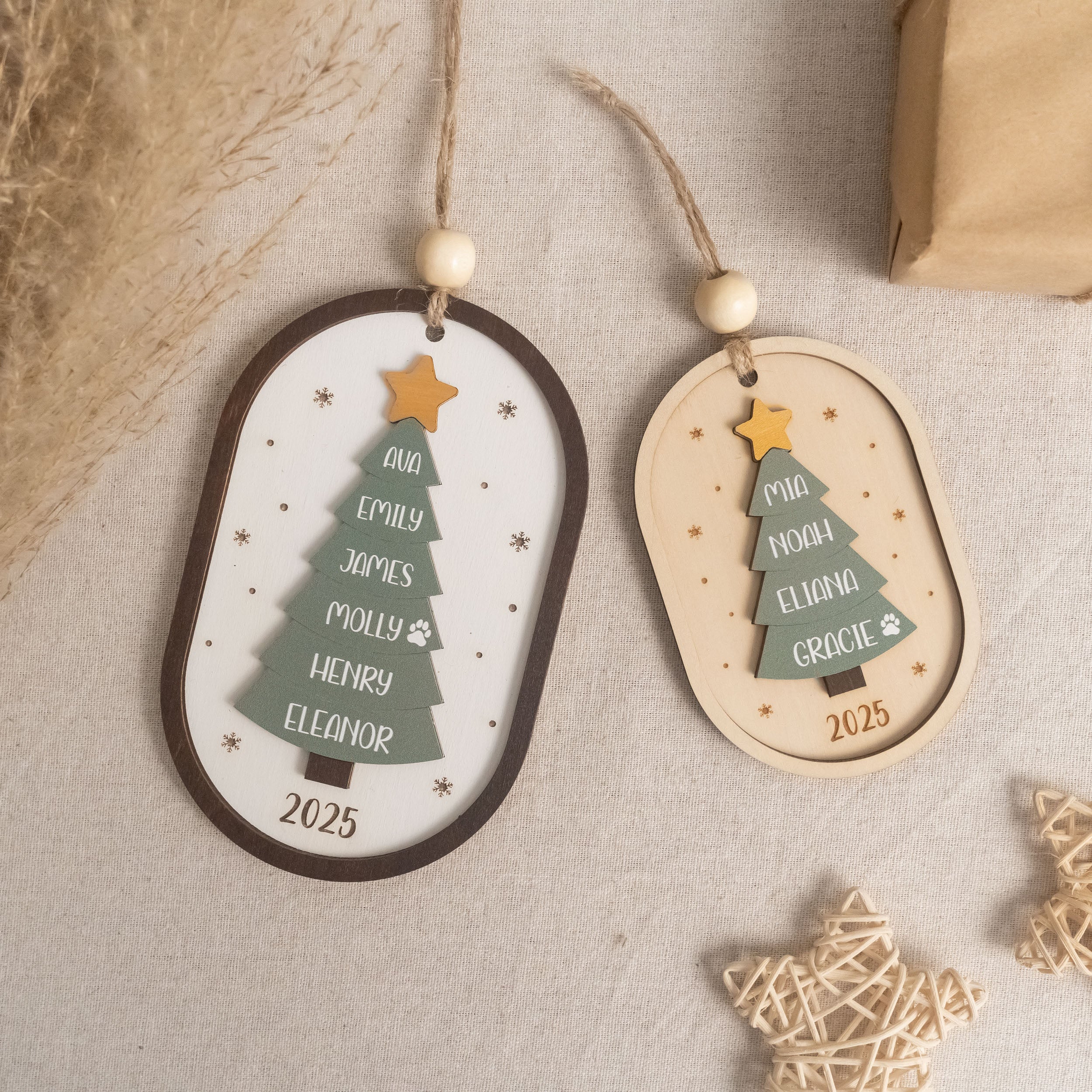 Personalized Wooden Christmas Tree Ornament Wood Personalized Christmas Ornament for Family D26