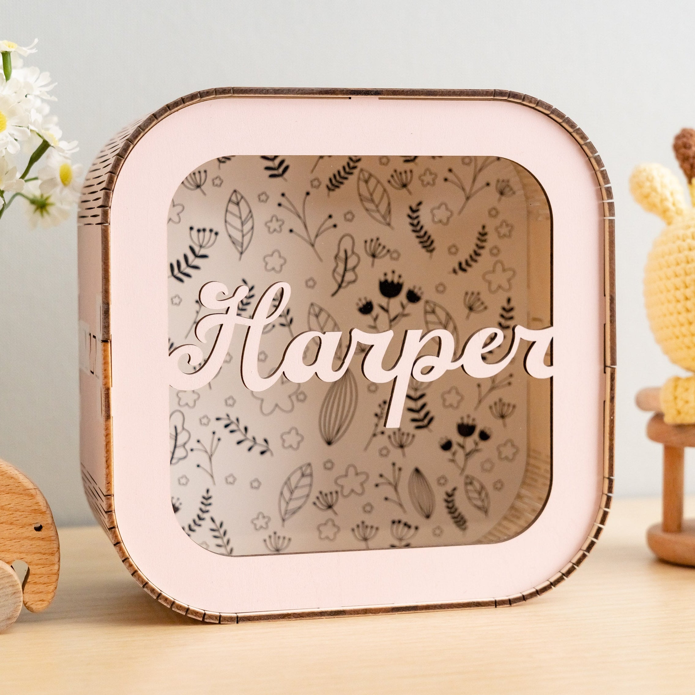 Personalized Wooden Piggy Bank wood acrylic for kids coin bank and room decor E62