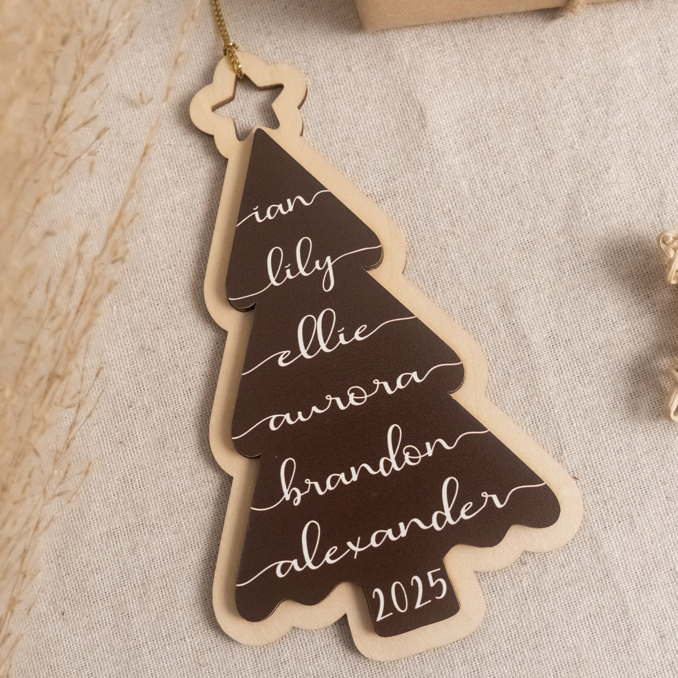 Wooden Family Christmas Tree Ornament Wood for Tree Decor D31