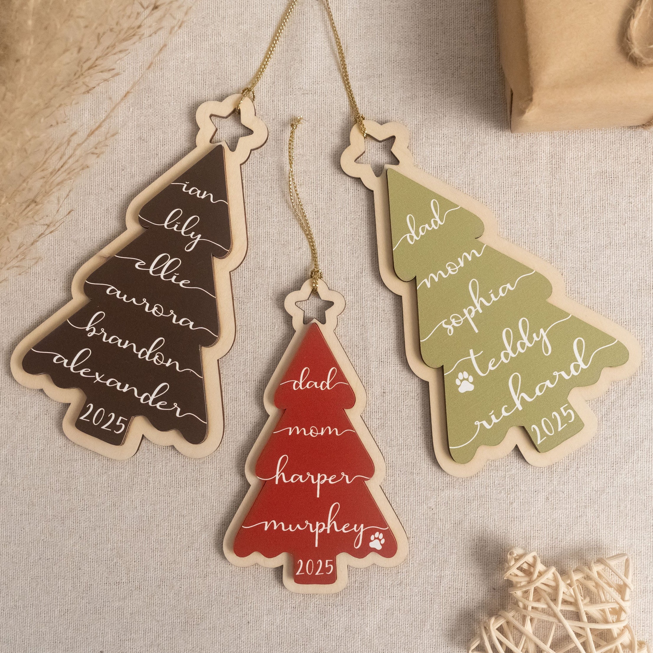 Wooden Family Christmas Tree Ornament Wood for Tree Decor D31