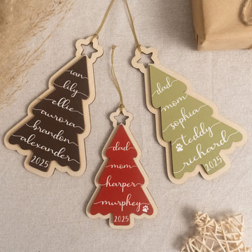 Wooden Family Christmas Tree Ornament Wood for Tree Decor D31