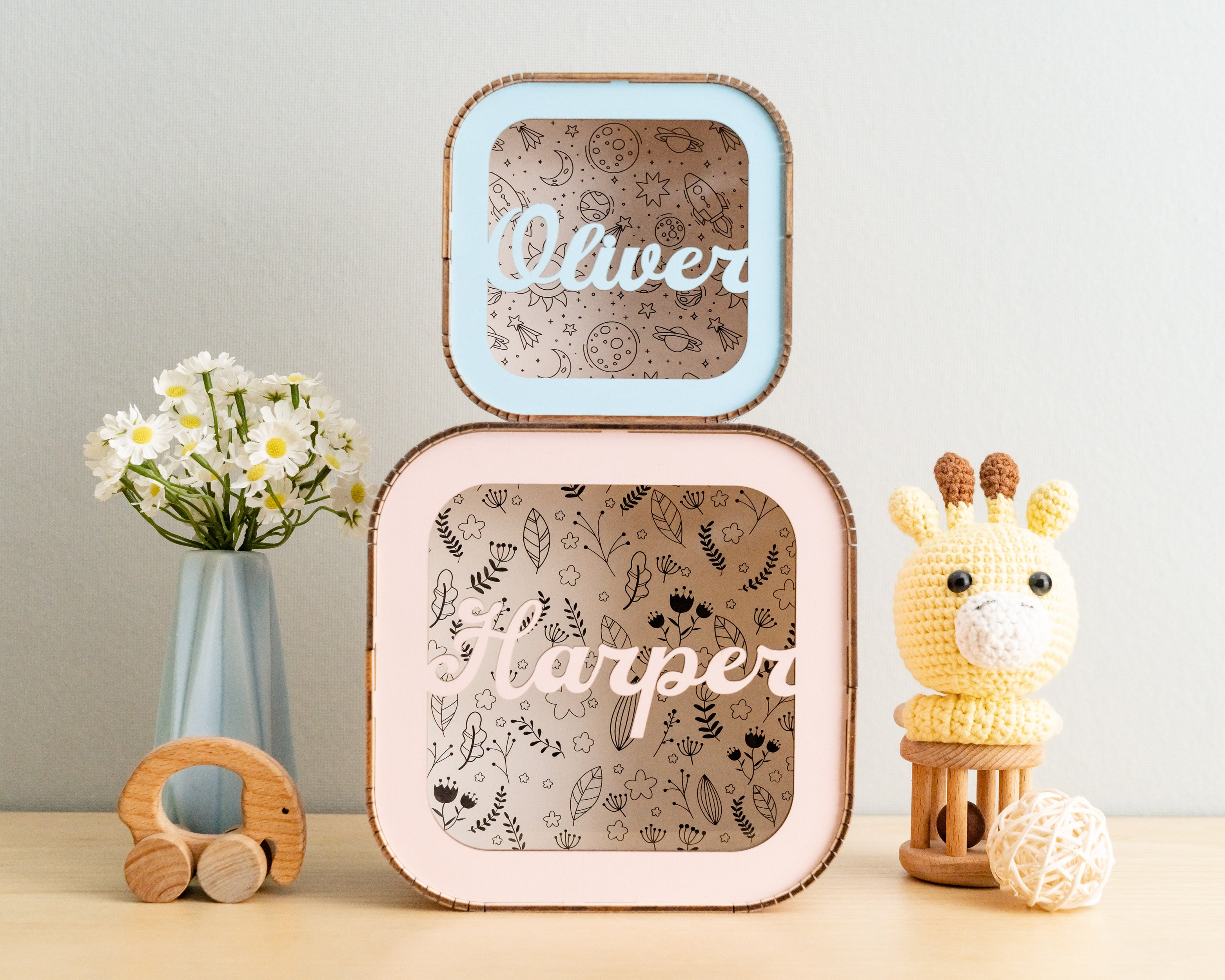 Boho Chic Wooden Piggy Bank for Kids' Savings