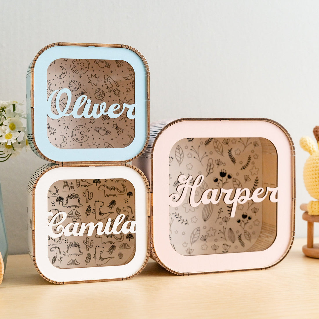 Personalized Wooden Piggy Bank Wood Acrylic for Kids Piggy Bank E62