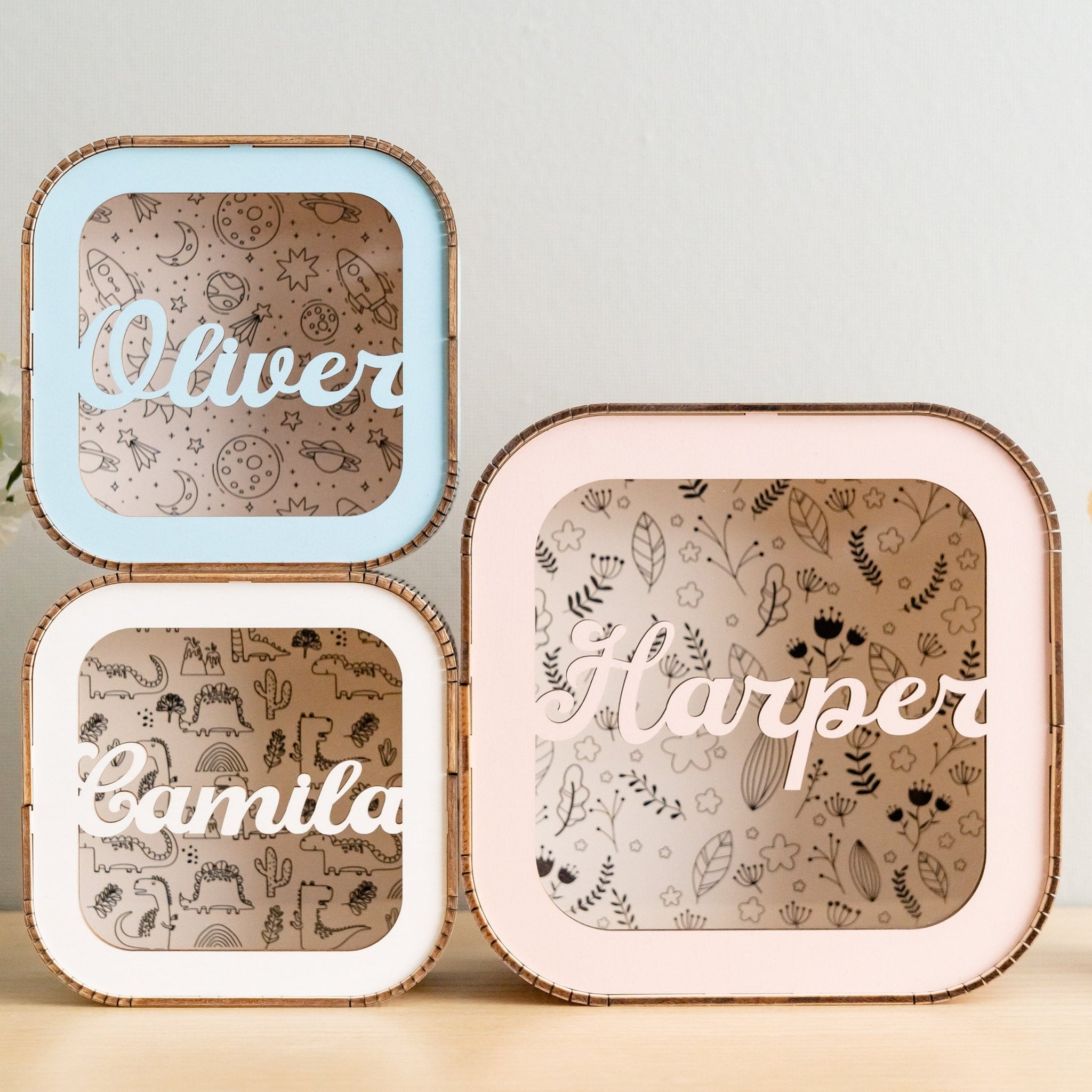 Personalized Wooden Piggy Bank with Nursery background for Kids Room Decor