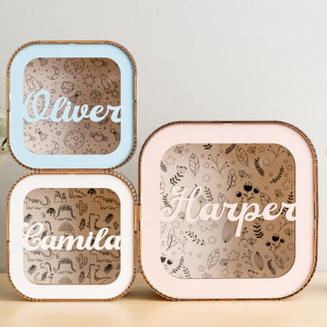 Personalized Wooden Piggy Bank with Nursery background for Kids Room Decor