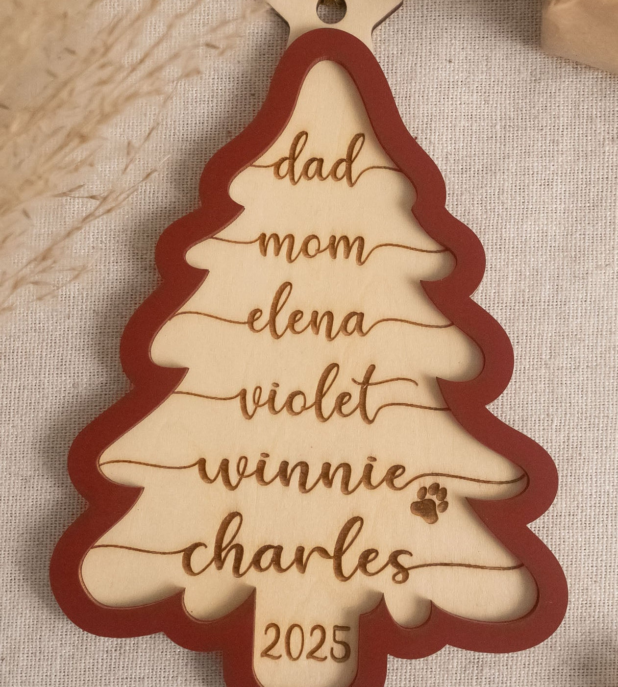 Personalized Wooden Christmas Tree Ornament Wood Christmas Tree Ornament for Family and Custom Wooden Ornament D32