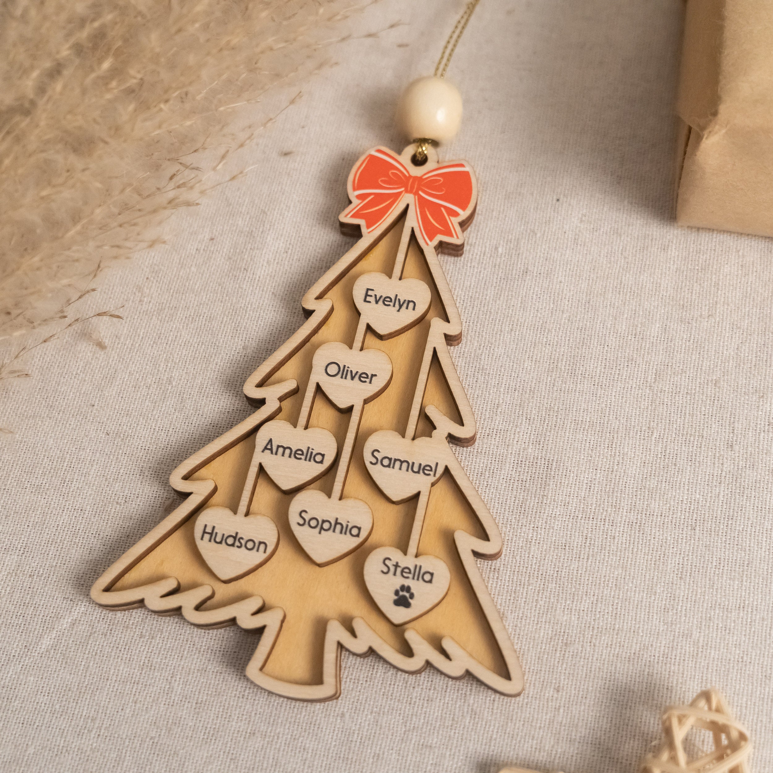 Personalized Wooden Christmas Tree Ornament Wood Personalized Christmas Ornament for Family and Engraved Wooden Ornament D30