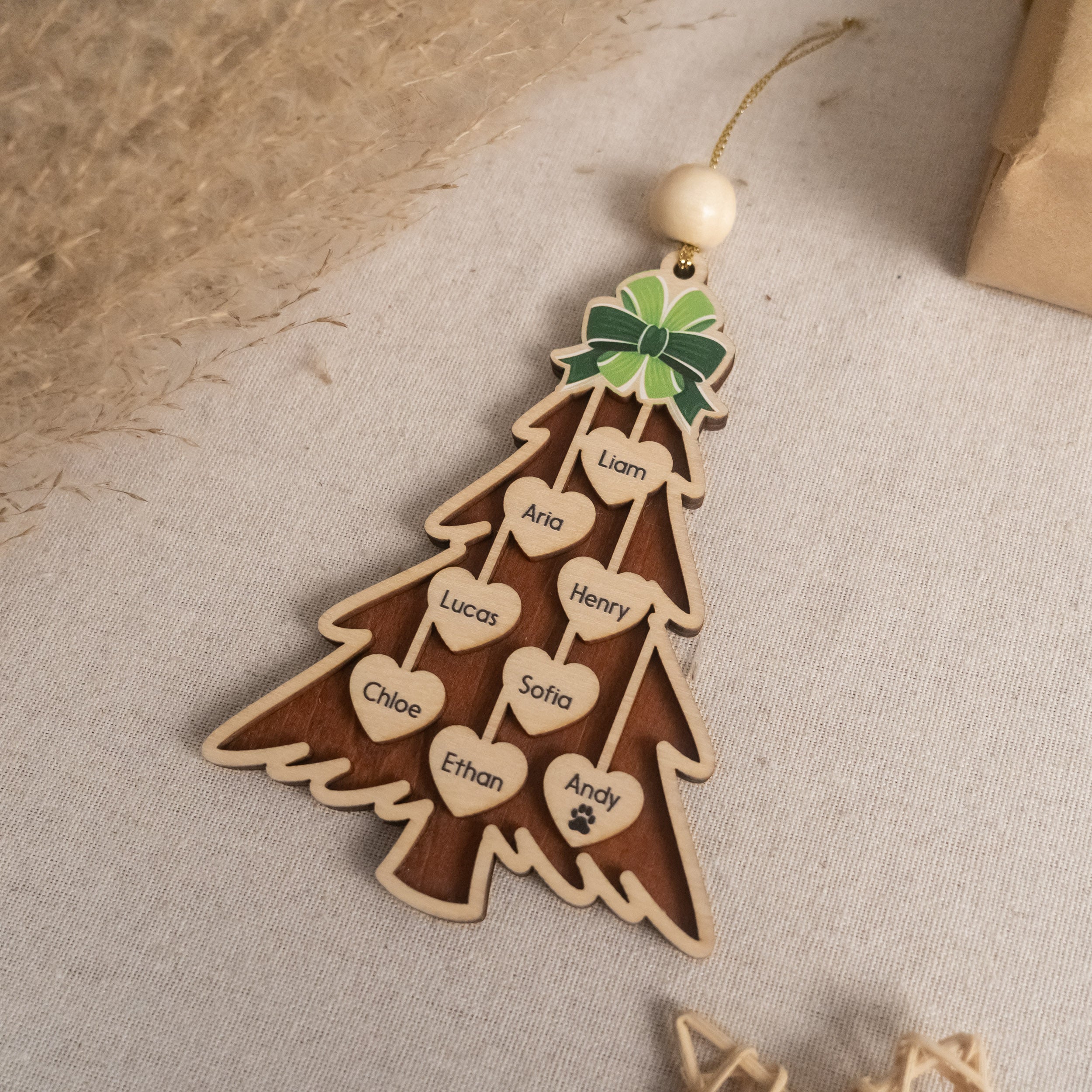 Personalized Wooden Christmas Tree Ornament Wood Family Christmas Ornament and Custom Name Ornament D30
