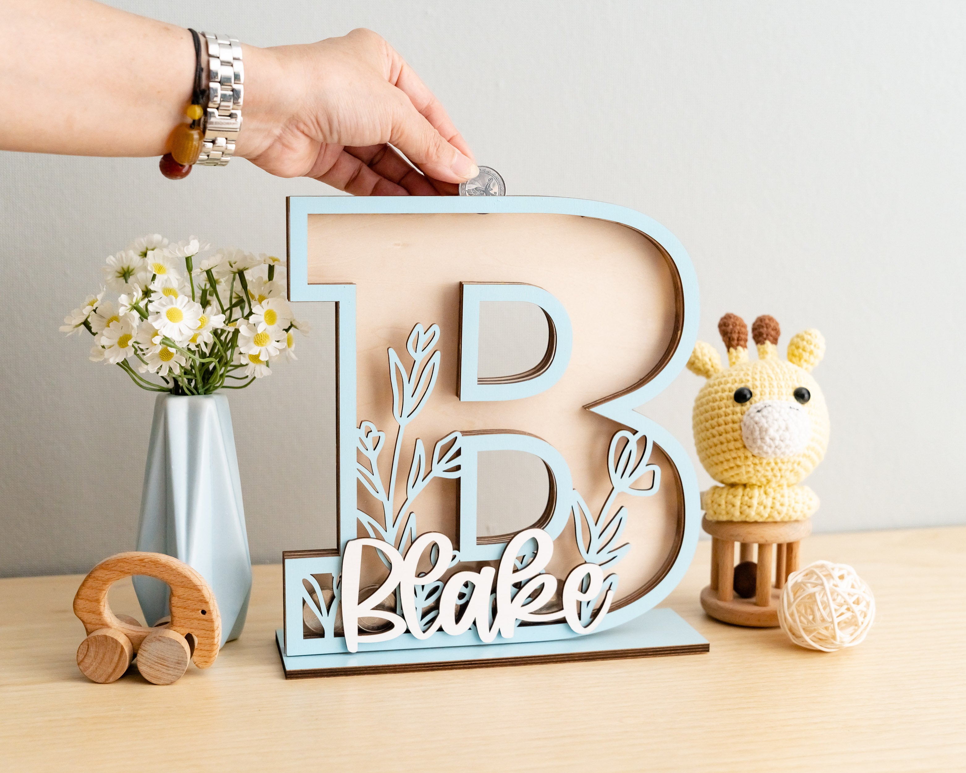 Baby Letter Coin Bank For Boho Nursery Decor