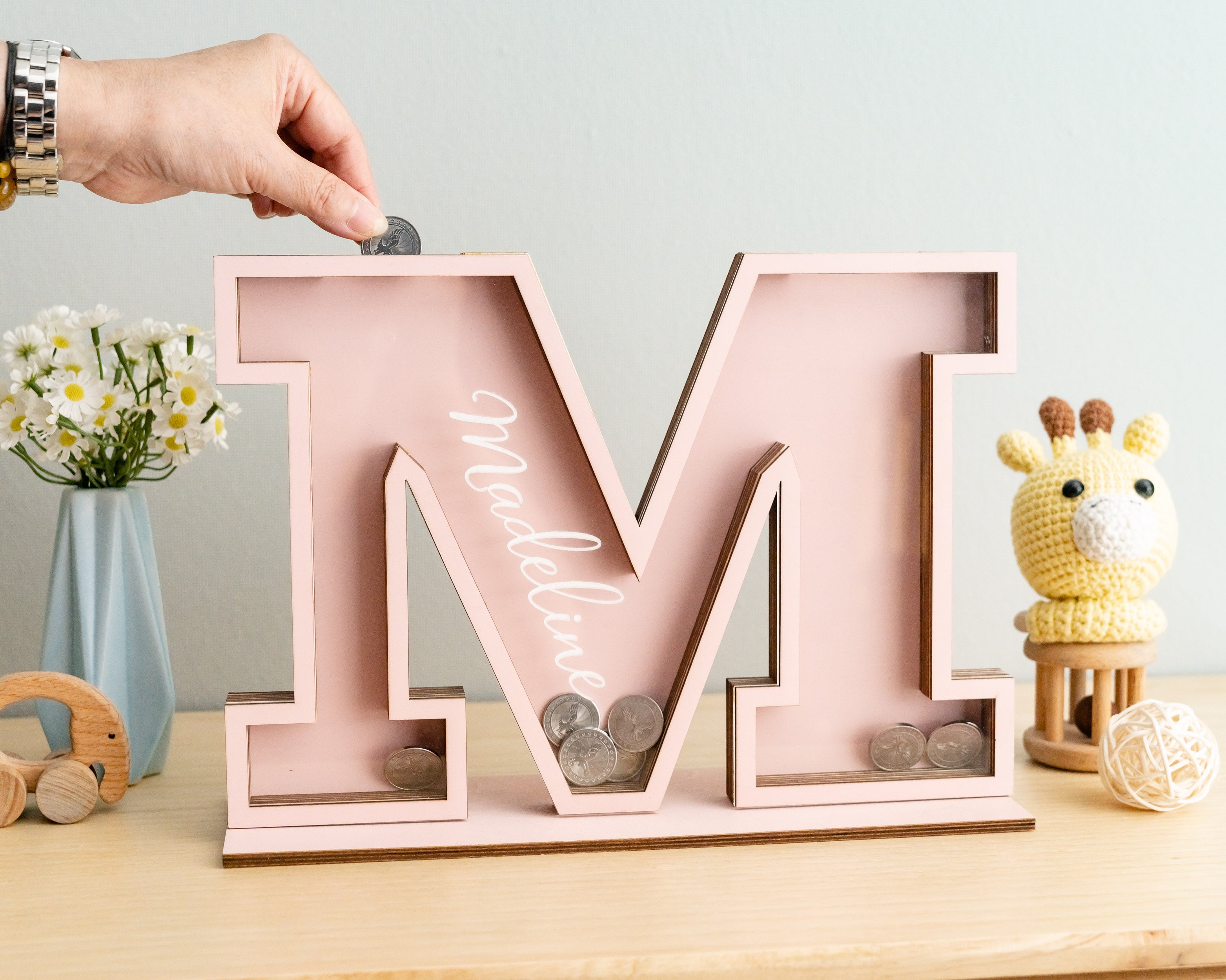 Alphabet Coin Bank for Scandinavian and Modern Nursery Decor