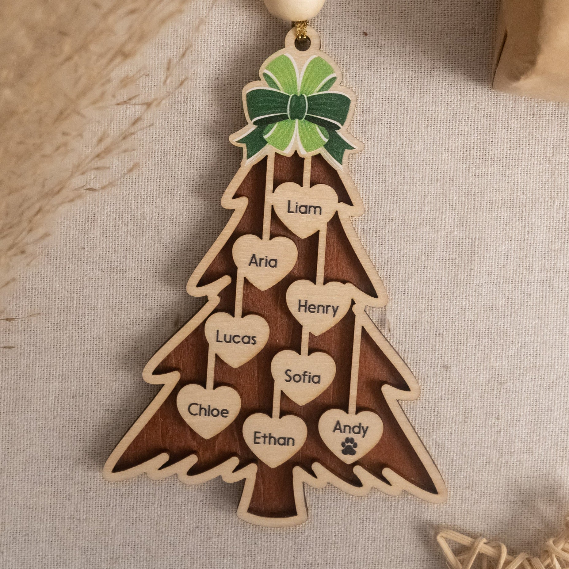 Personalized Wooden Christmas Tree Ornament Wood Family Christmas Ornament and Custom Name Ornament D30