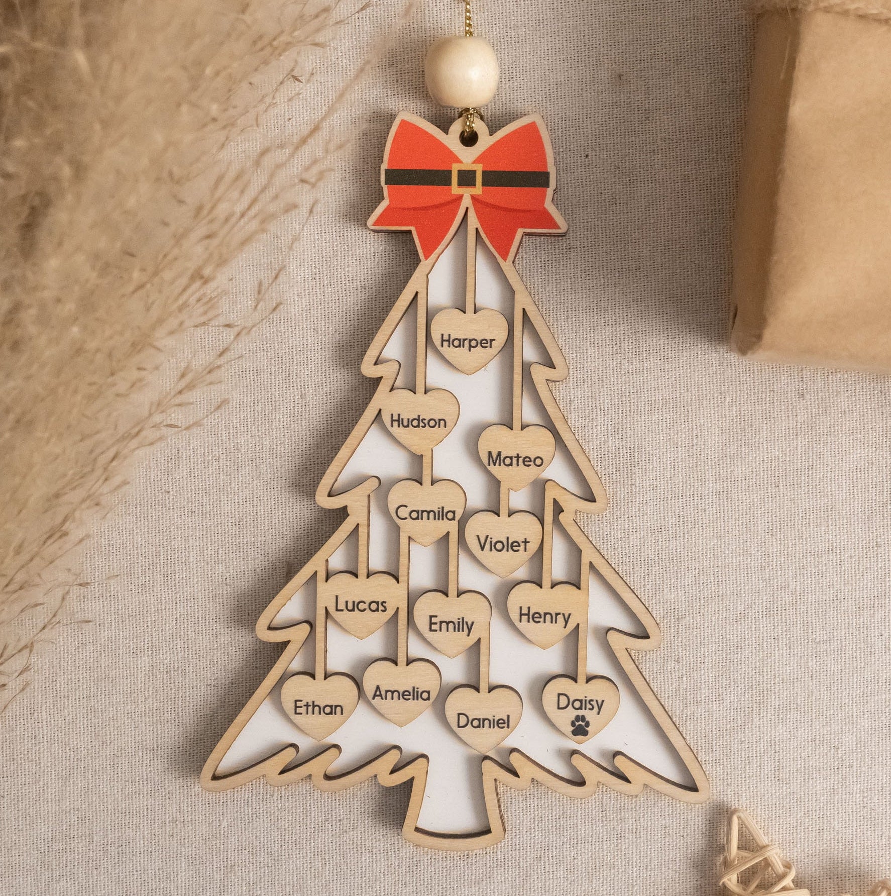 Personalized Wooden Christmas Tree Ornament Wood Personalized Christmas Ornament for Family and Engraved Wooden Ornament D30