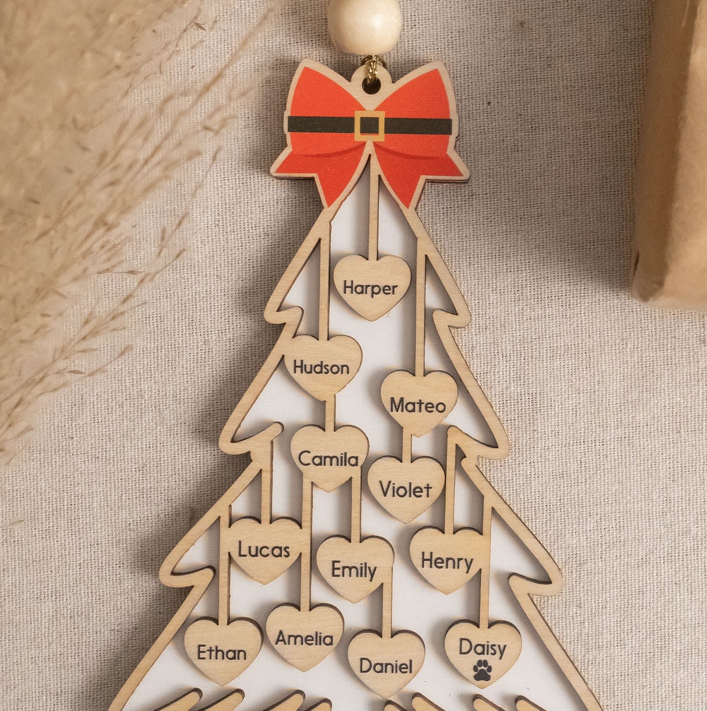 Personalized Wooden Christmas Tree Ornament Wood Personalized Christmas Ornament for Family and Engraved Wooden Ornament D30