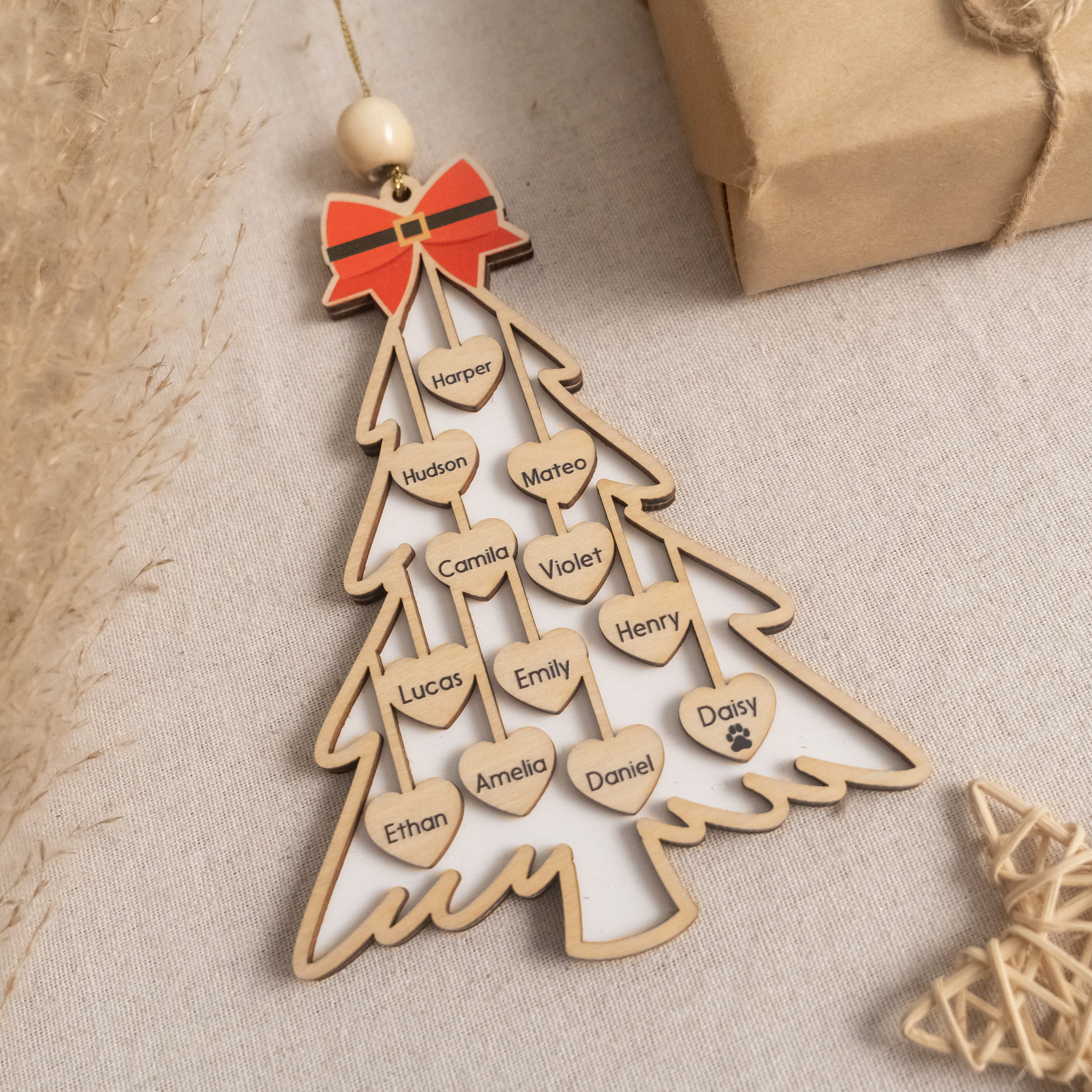 Personalized Wooden Christmas Tree Ornament Wood Personalized Christmas Ornament for Family and Engraved Wooden Ornament D30