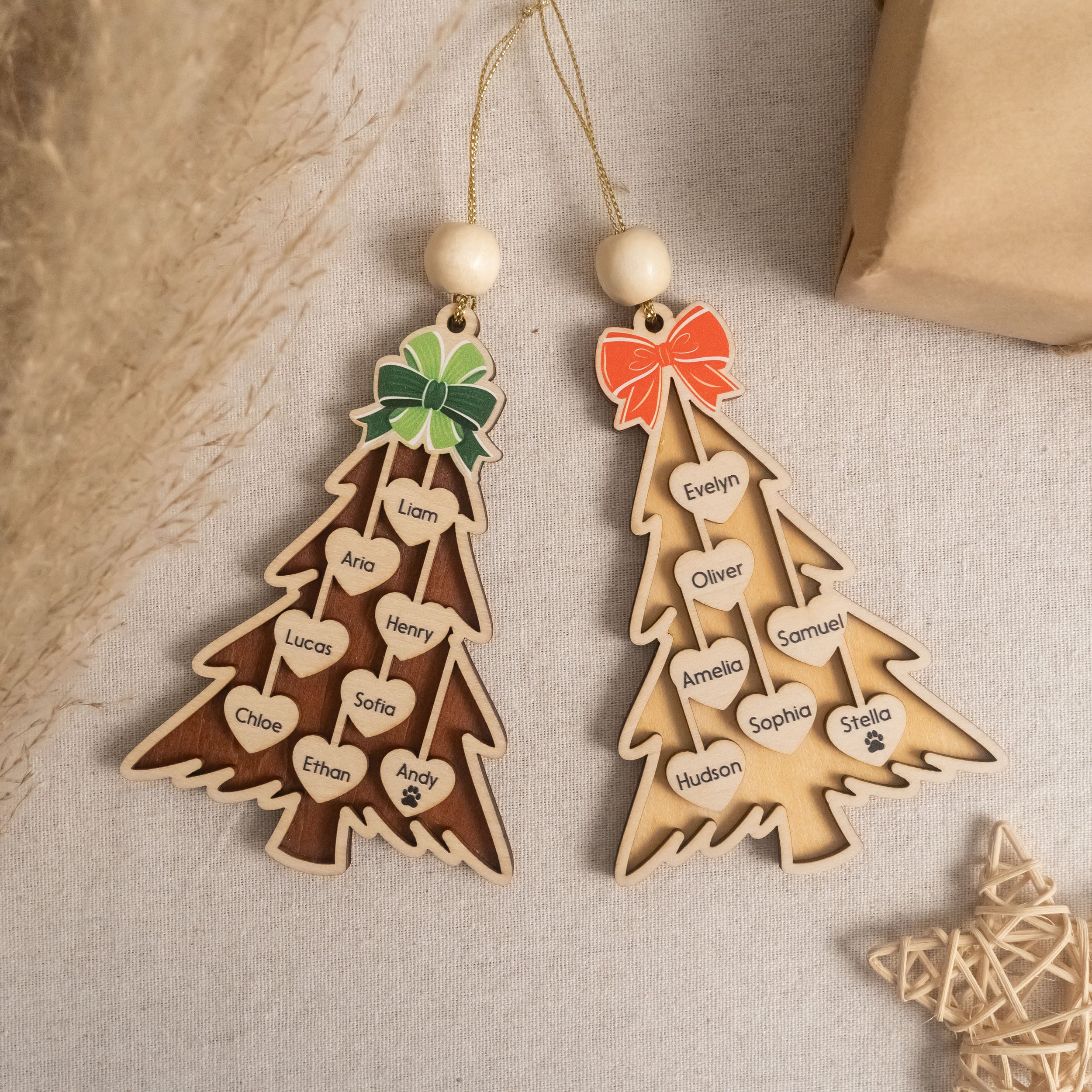 Personalized Wooden Christmas Tree Ornament Wood Personalized Christmas Ornament for Family and Engraved Wooden Ornament D30