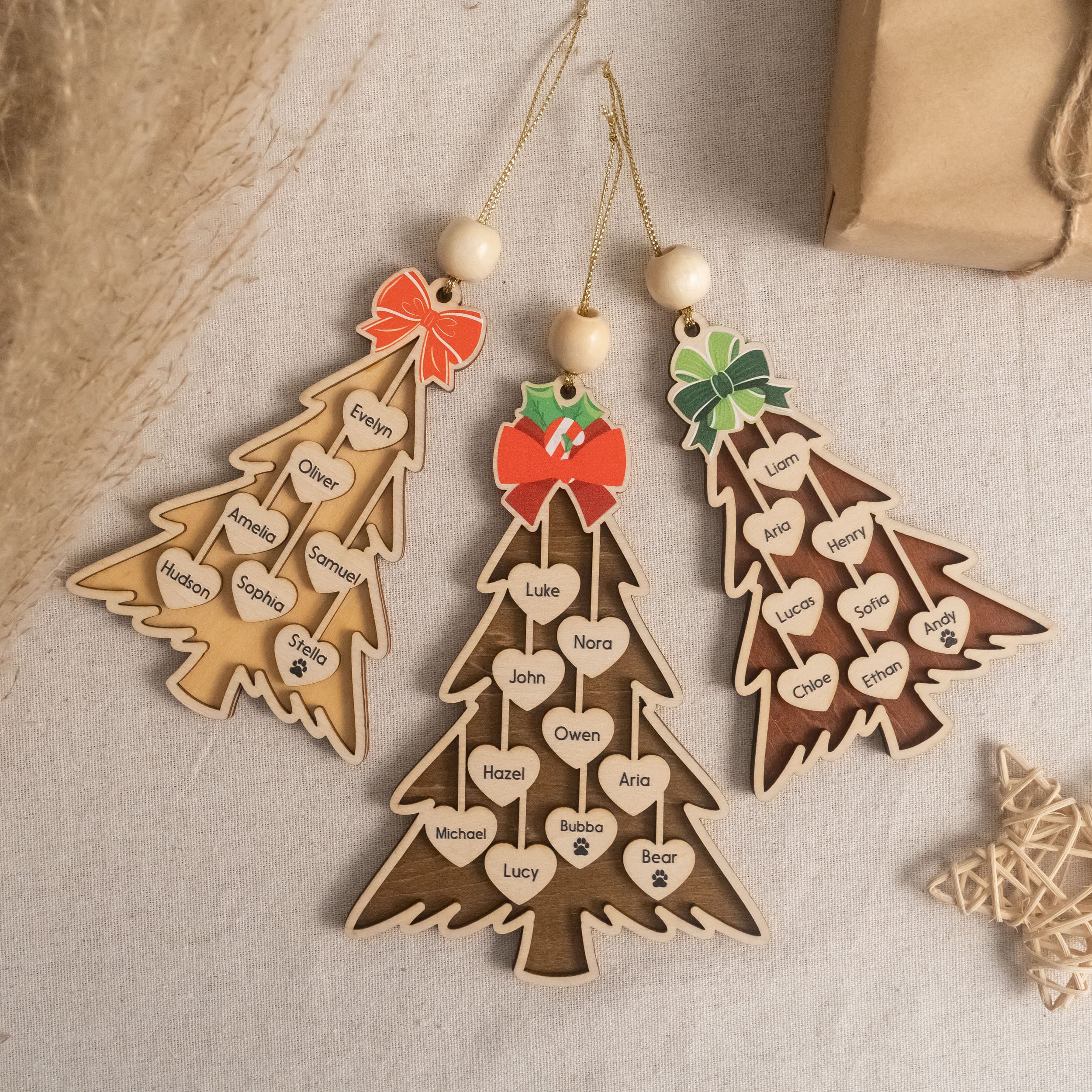 Personalized Wooden Christmas Tree Ornament Wood Family Christmas Ornament and Custom Name Ornament D30