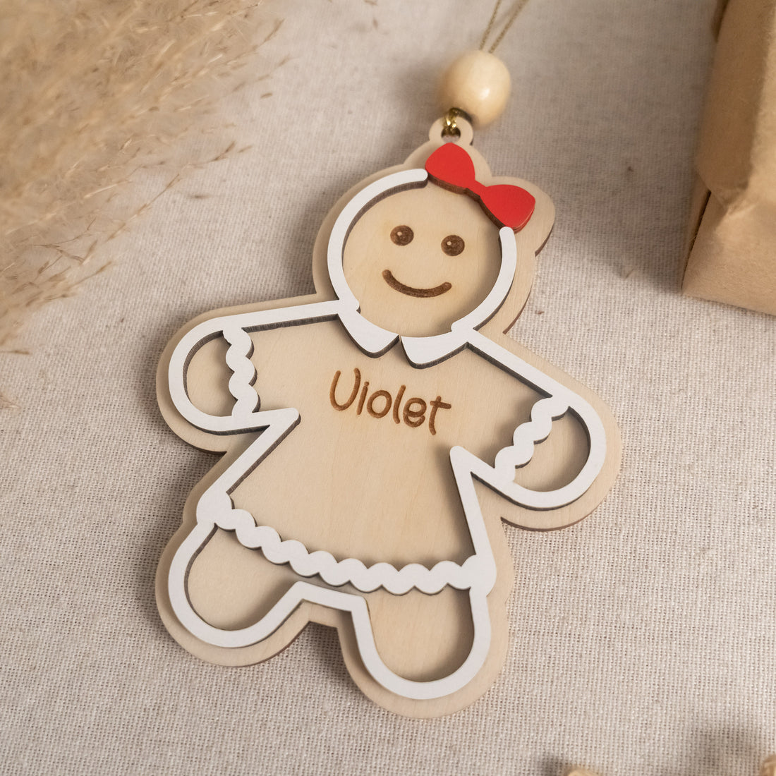 Personalized Gingerbread Christmas Ornament Wood Gingerbread Man Christmas Ornament for Children and Engraved Wooden Christmas Ornament D29