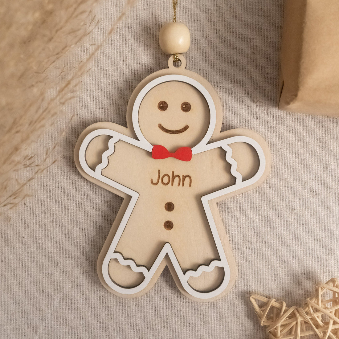 Personalized Gingerbread Christmas Ornament Wood Engraved Personalized Gingerbread Ornament for Kids and Custom Wooden Christmas Ornament D29