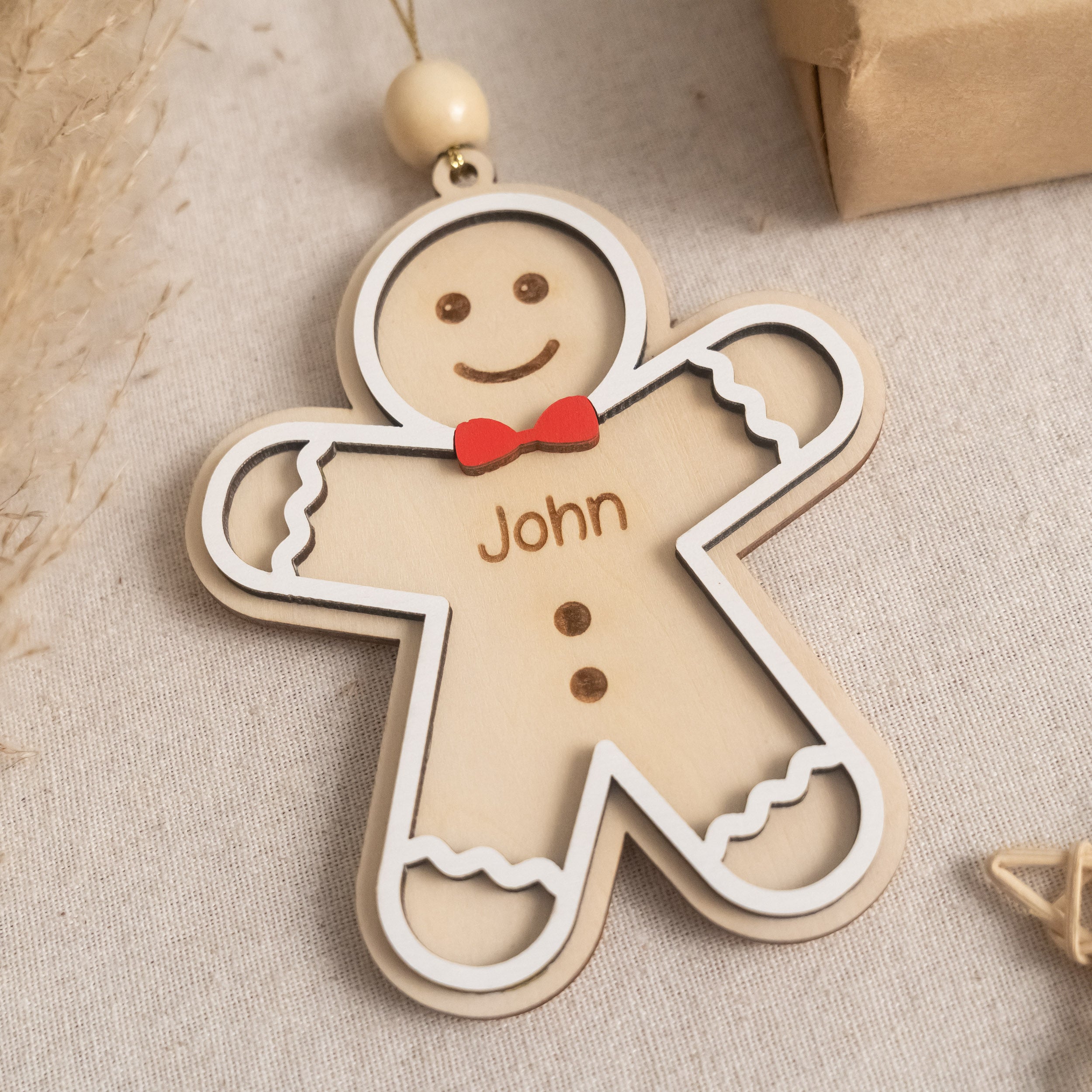 Personalized Gingerbread Christmas Ornament Wood Engraved Personalized Gingerbread Ornament for Kids and Custom Wooden Christmas Ornament D29
