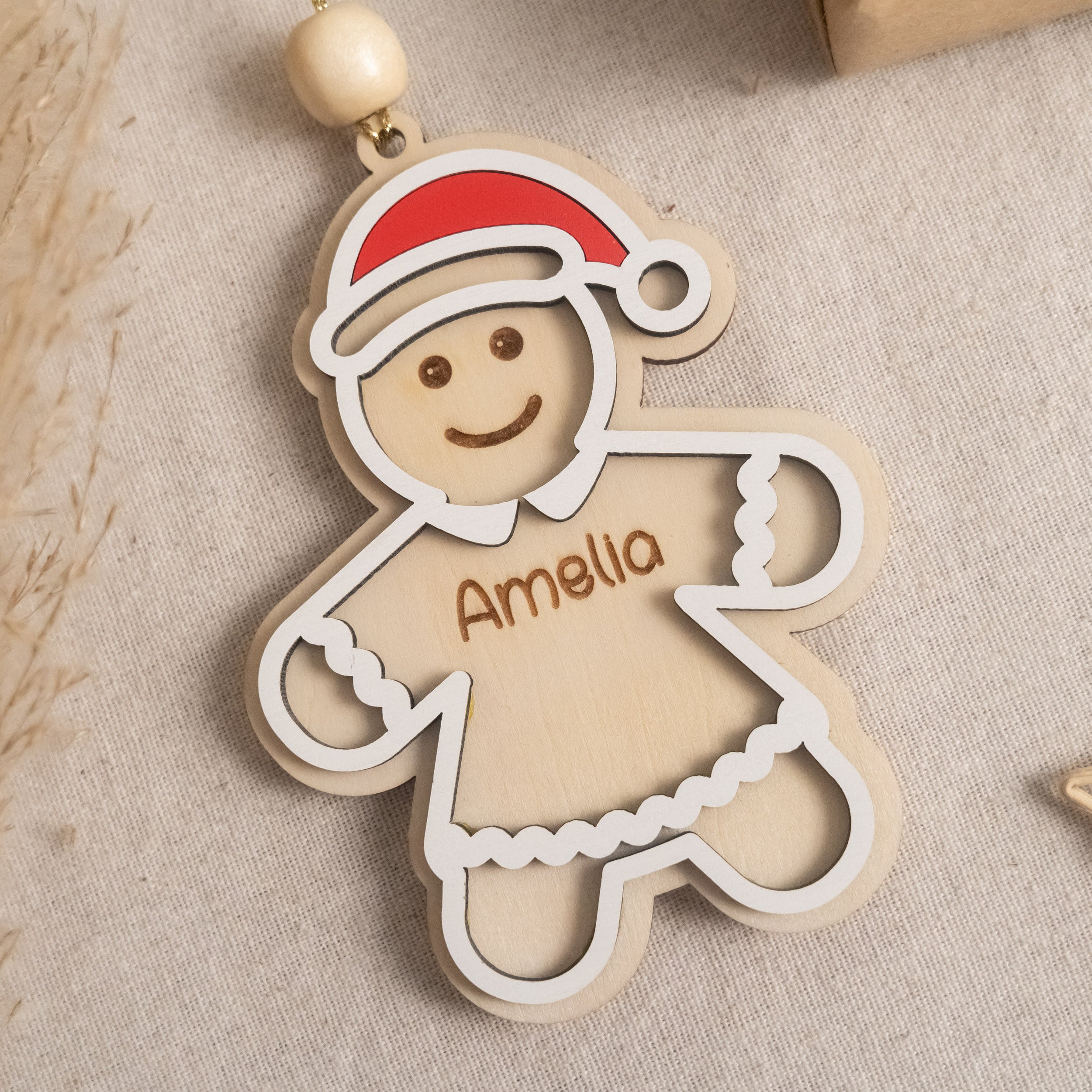 Personalized Gingerbread Christmas Ornament Wood Gingerbread Christmas Ornament for Kids and Custom Name Christmas Ornament D29