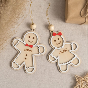 Personalized Gingerbread Christmas Ornament Wood Engraved Personalized Gingerbread Ornament for Kids and Custom Wooden Christmas Ornament D29