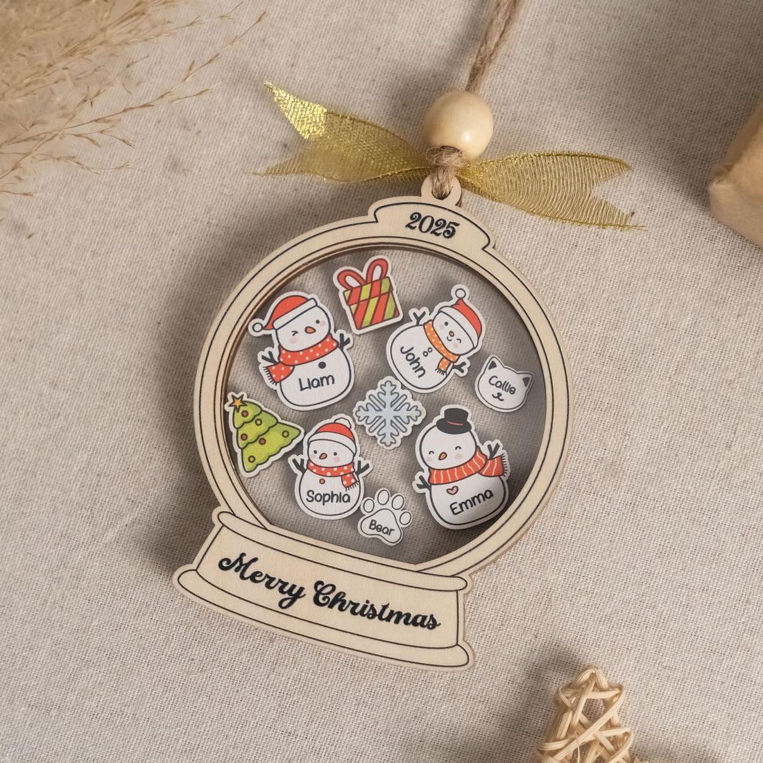 Wooden Shaker Family Christmas Ornament Custom Name Ornament and Family Ornament Gift D20