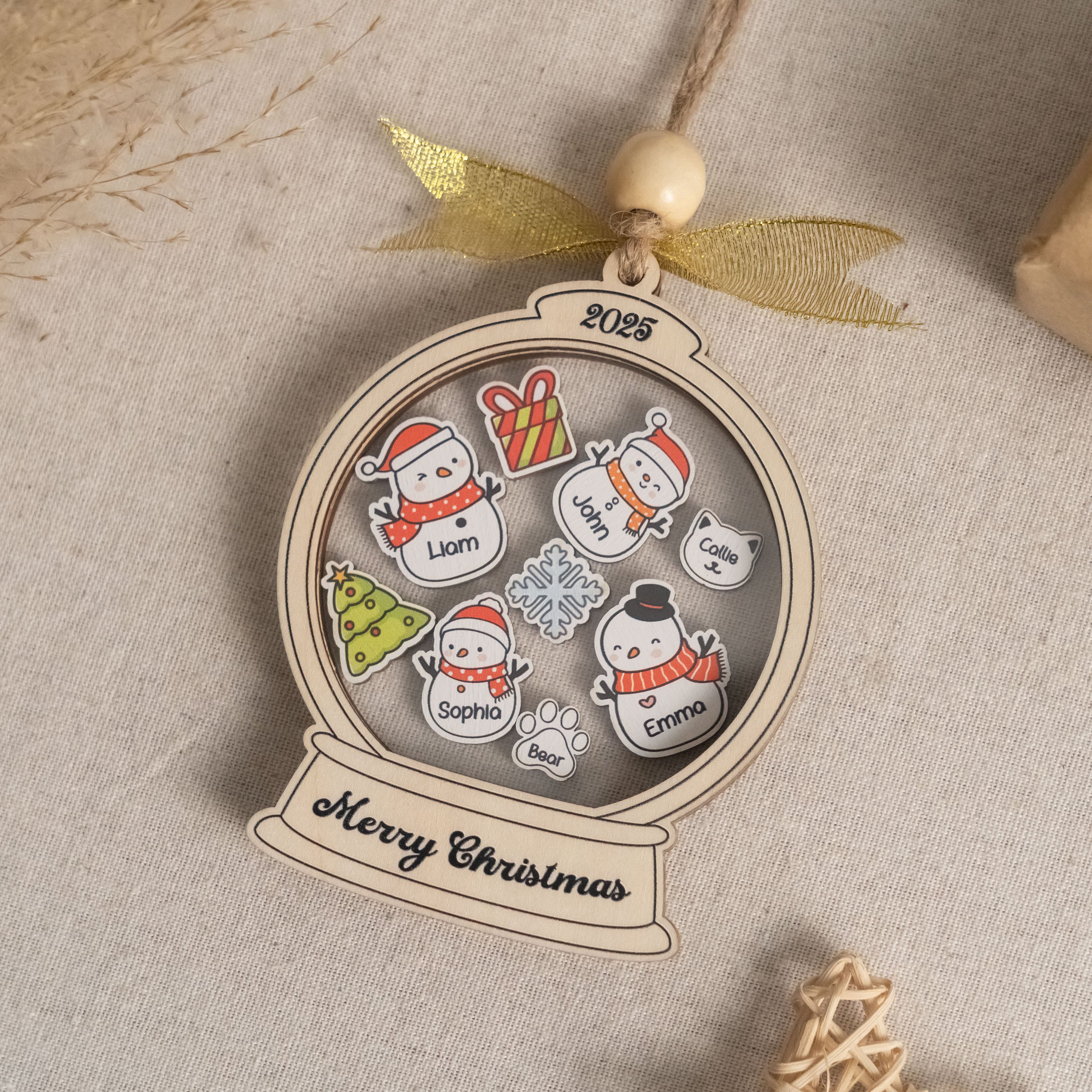 Wooden Shaker Family Christmas Ornament Custom Name Ornament and Family Ornament Gift D20