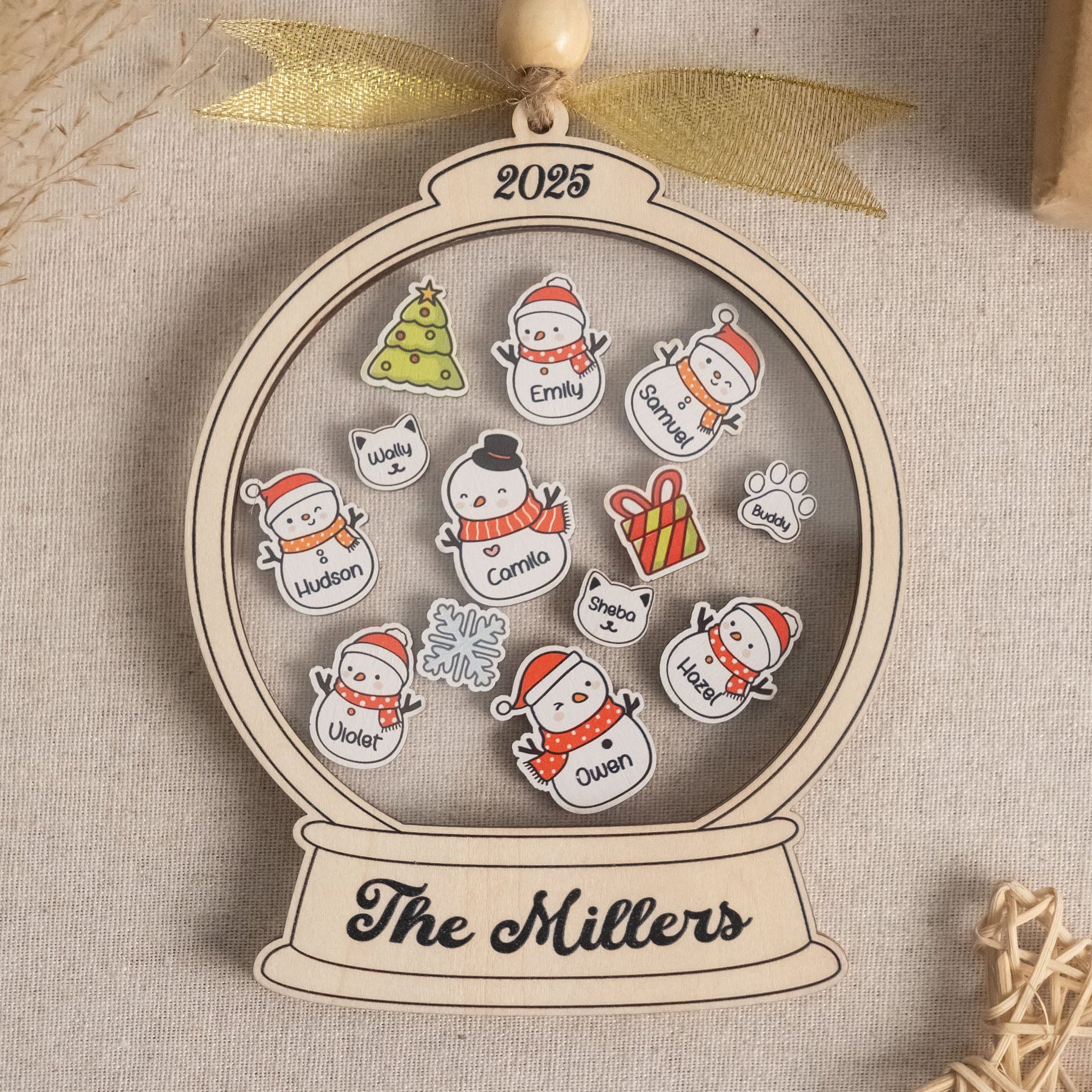 Personalized Shaker Family Christmas Ornament Wood for Custom Christmas Ornament and Family Name Ornament D20