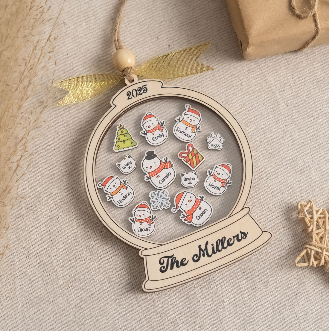 Personalized Shaker Family Christmas Ornament Wood for Custom Christmas Ornament and Family Name Ornament D20
