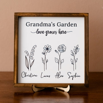 Personalized Wooden Family Flower Garden Sign for Mother Day Gift J16