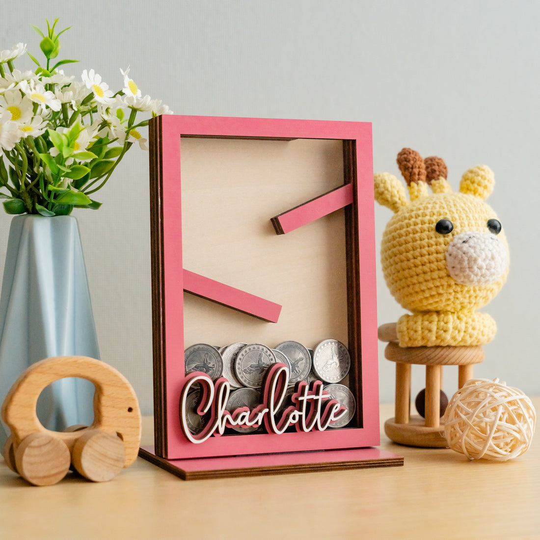 Custom Zigzag Piggy Bank with Name for Children