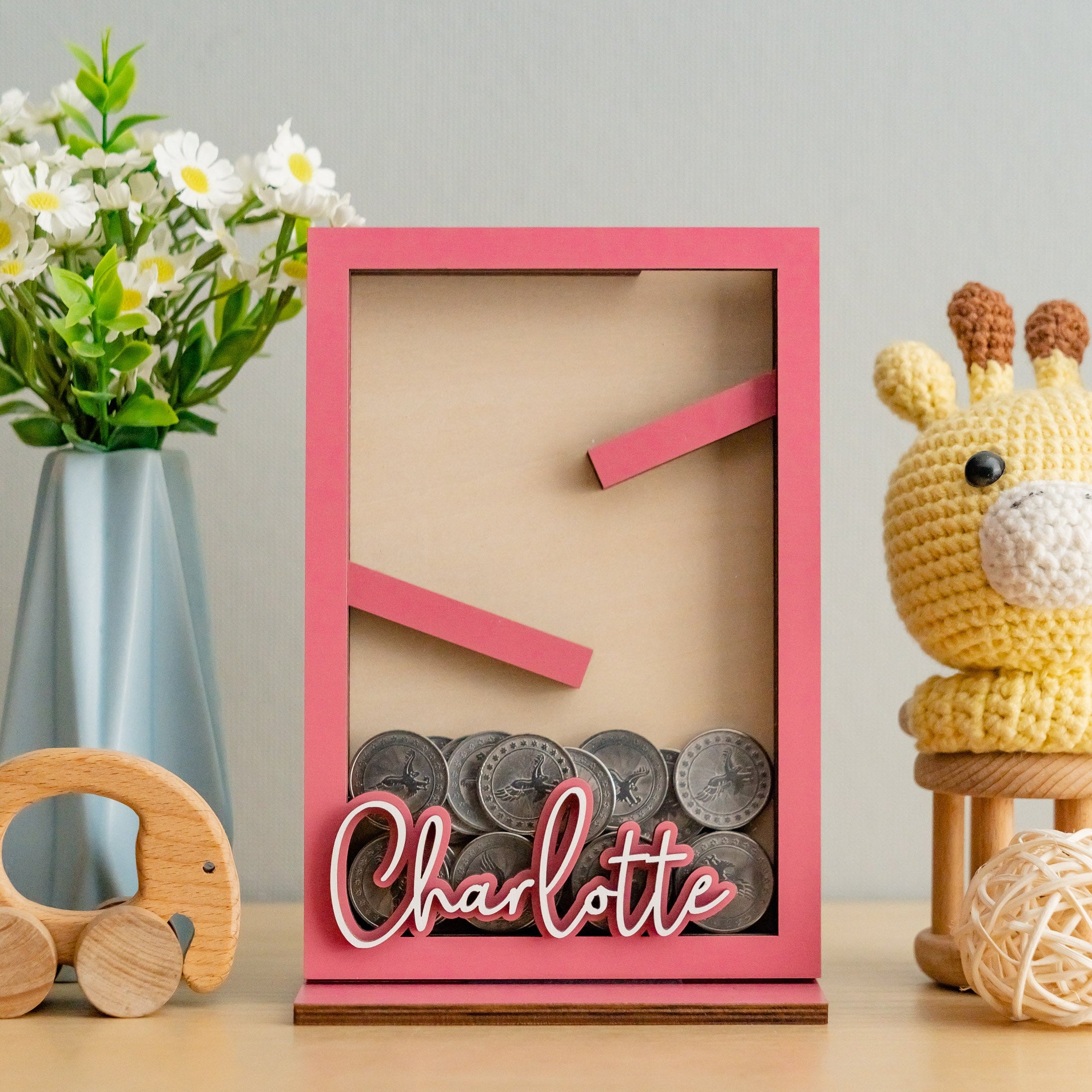 Personalized Piggy Bank Wood for Kids Wooden Money Box Y23