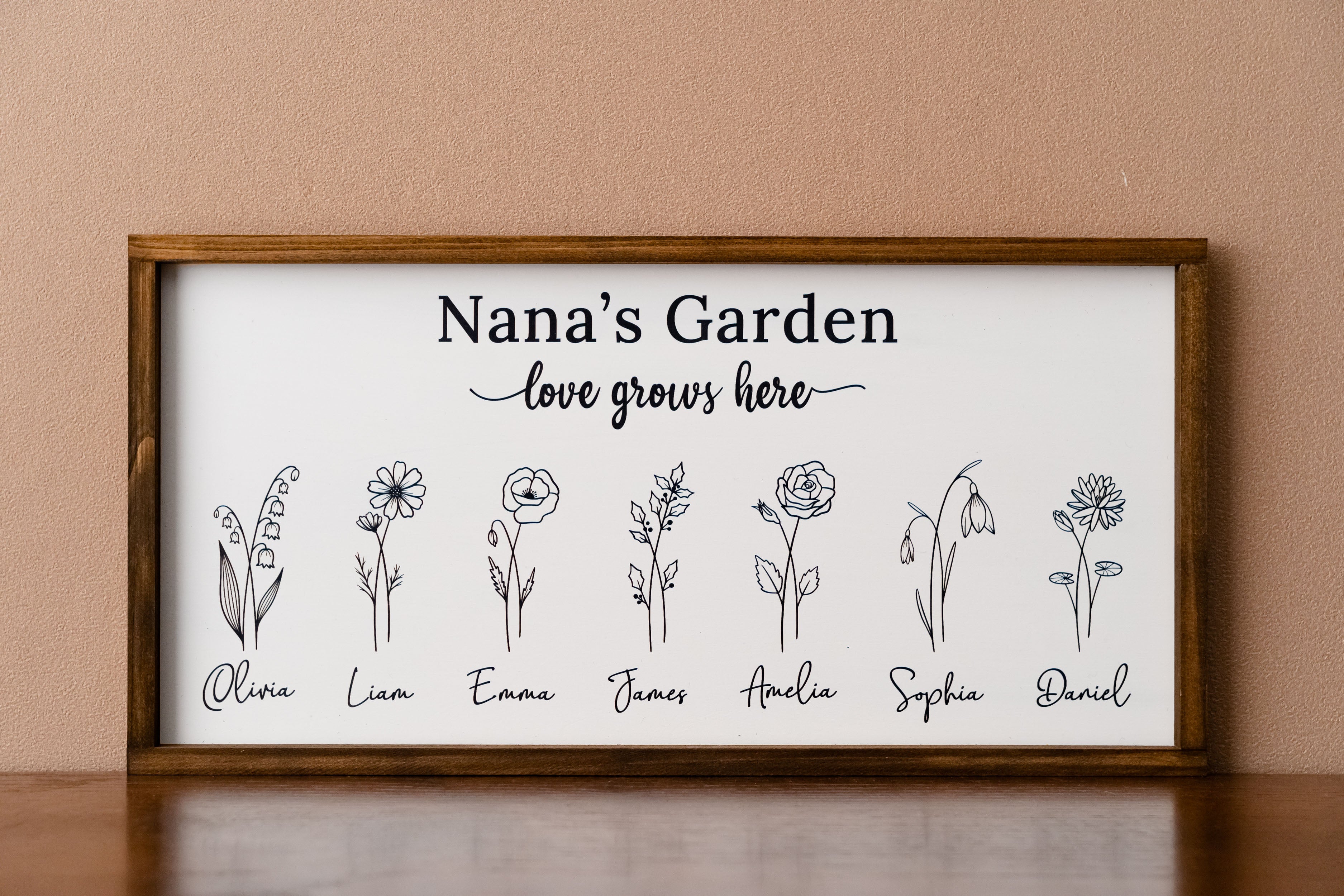 Personalized Wooden Family Flower Garden Sign for Family Home Decor J16