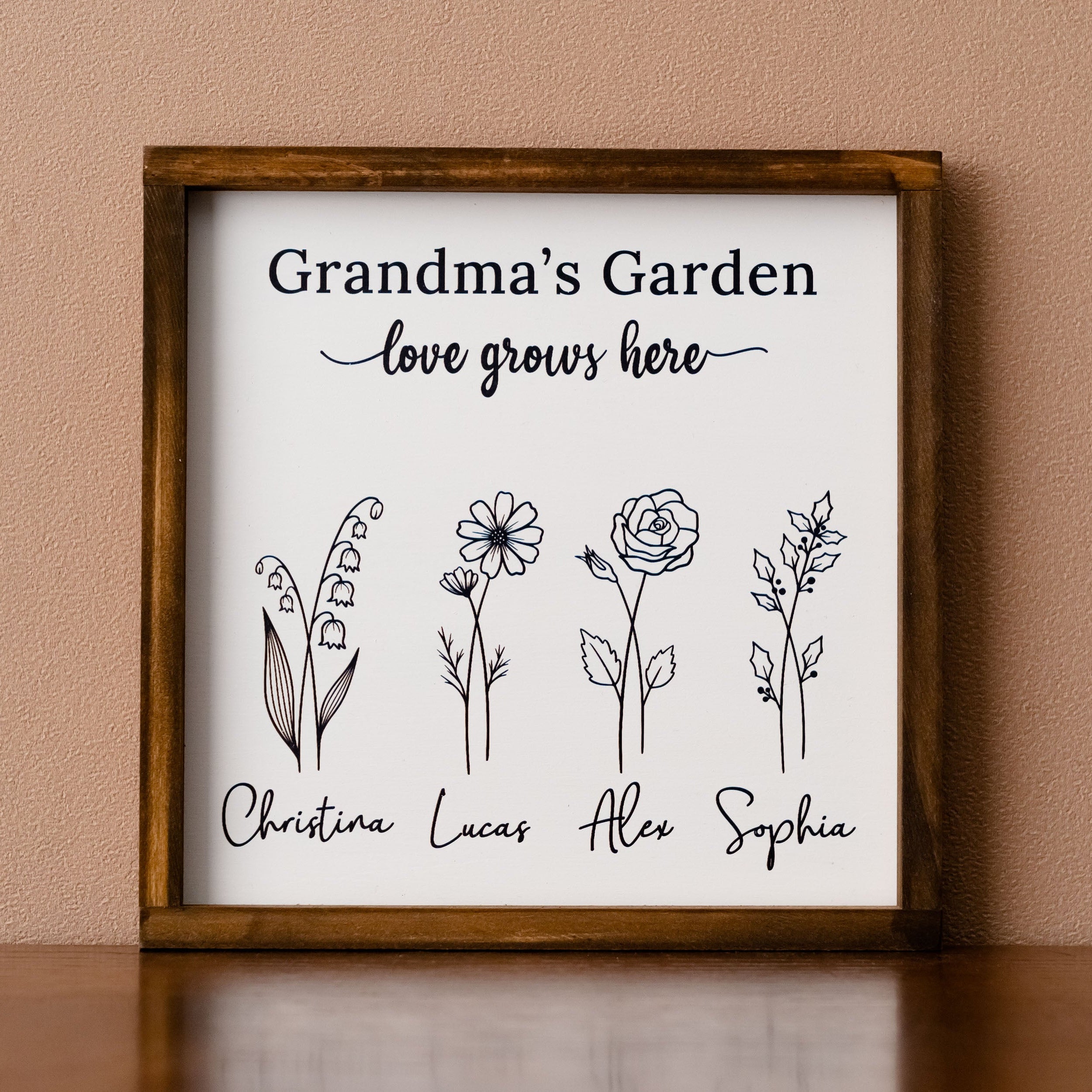 Personalized Wooden Family Flower Garden Sign for Family Garden Decor J16