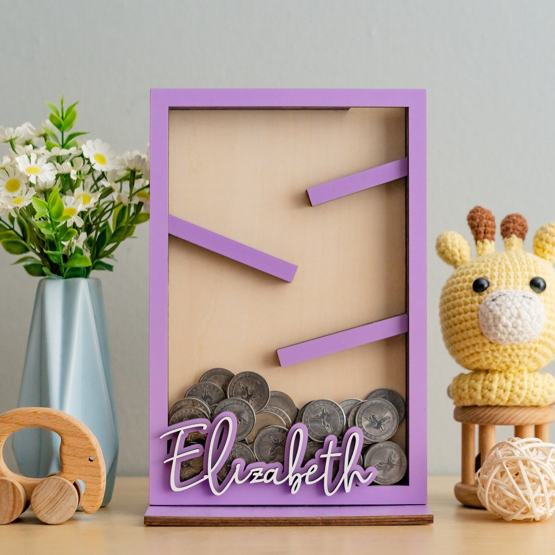 Personalized Piggy Bank Wood for Kids Wooden Money Box Y23