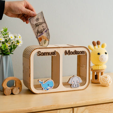 Personalized Wooden Piggy Bank Wood Acrylic Baby Gift Bank Y24
