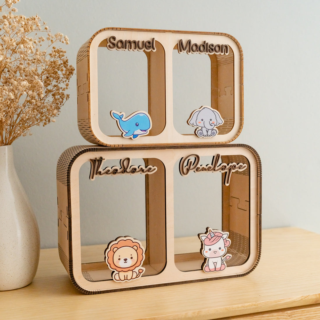 Personalized Wooden Piggy Bank Wood Acrylic Baby Gift Bank Y24