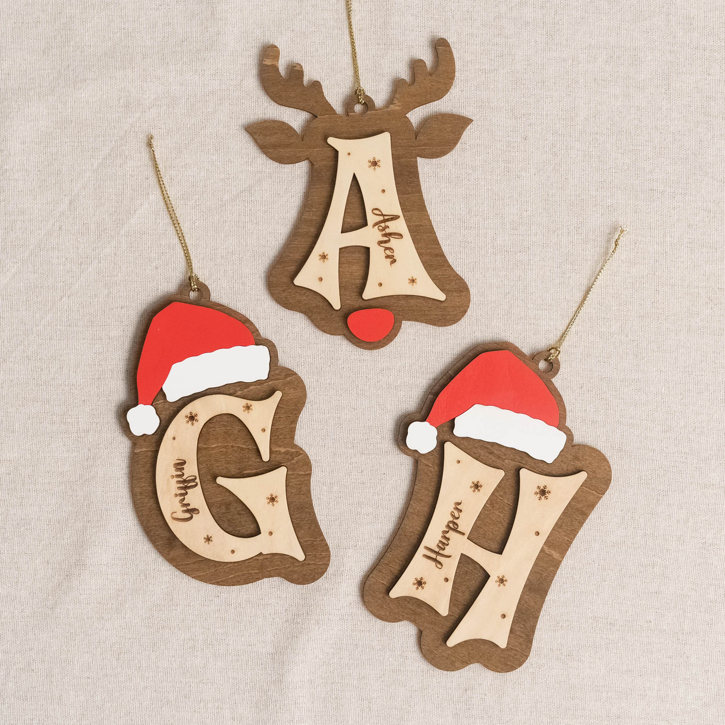 Wooden Christmas Letter Ornament Custom Wood Christmas Tree Ornament and Personalized Initial Ornament D36